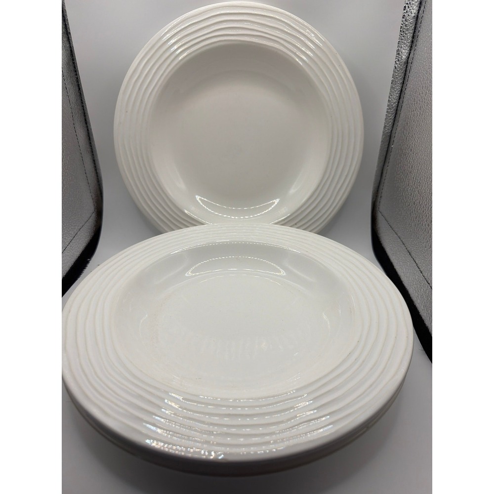 3 Pier 1 Earthenware ASHLEE 9-1/2" Rimmed Soup Bowls Embossed Ring Rim READ